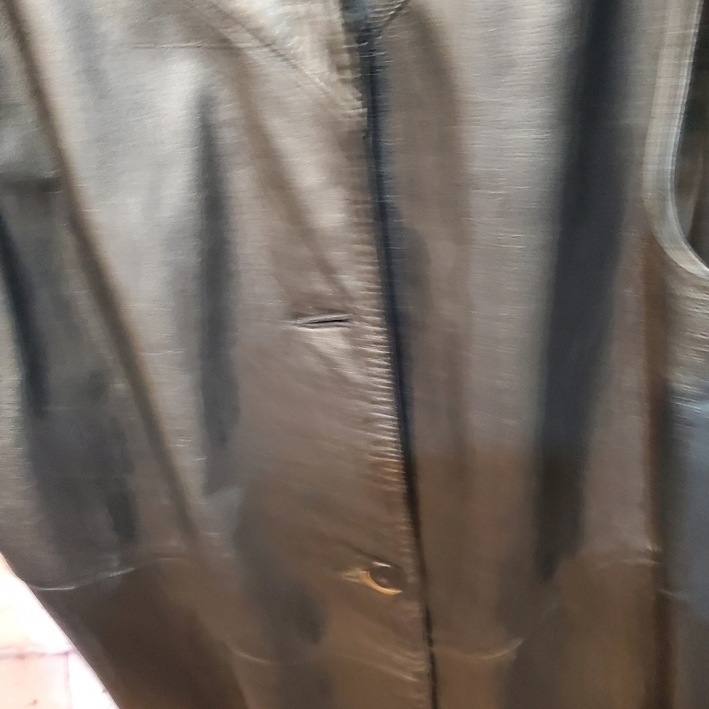 VINTAGE 80s LEATHER PELLE BLACK TRENCH COAT - Picture 4 of 11